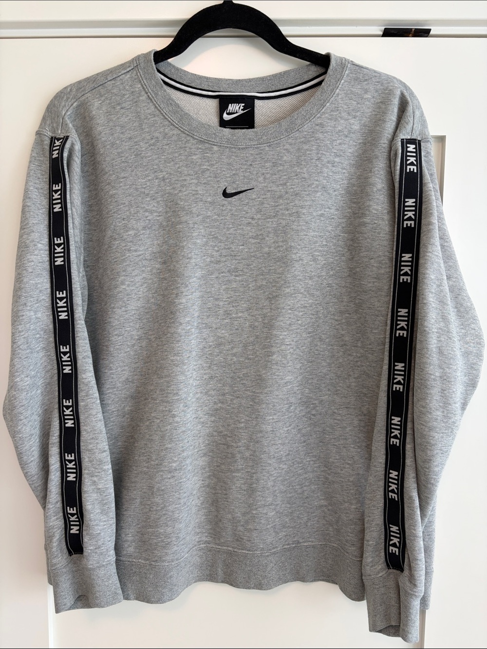 Nike Logo Tape Crewneck Sweatshirt - Grey Heather - Medium
